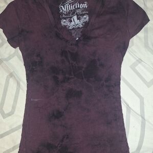 Affliction Pirple and Black Tye Dye V Neck Short Sleeve Top